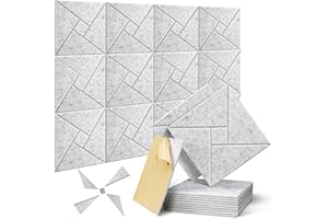 Lot de 12 panneaux acoustiques autocollants, JAMELO 30x30x1cm Mousse acoustique insonorisée avec motif carré panneaux muraux insonorisants haute densité pour bureau, studio à domicile
