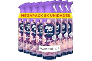 Ambipur Flor Exótica Ambientador En Spray 185ml x 8, Con Una Fragancia El Doble De Duradera Que Elimina Olores Y Deja Un Aroma Fresco Y Ligero
