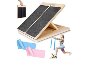 BJNCDIO Schrägbrett und Mobility Board aus Holz, Wadendehner für Physiotherapie, Verstellbares‌ Slant Balance Board und Gleichgewichtstrainer mit Fitnessbänder für Heimtraining & Muskeldehnung