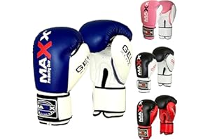 MAXX PRO BOXING GEAR Maxx Boxing Gloves Training Gloves Junior Kids & Adult Sizes Rex Leather Sparring Gym Fitness, 4 6 8 10 12 14 16 Oz