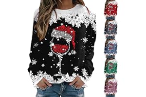 GENERIC 2024 Weihnachtspullover Damen Lustig Weihnachts Sweatshirt Weihnachtspulli Pullover Damen Merry Christmas Sweatshirt Weihnachtsstrickjacke Basic Rundhals Langarmshirt Weihnachtsmotiv