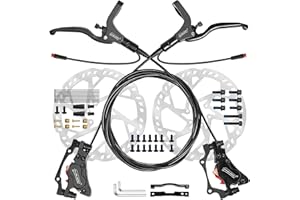 DYISLAND Kit de Freins à disques hydrauliques pour E-Bike 4 Pistons/2 Pistons, 2 Broches/3 Broches Pré-rempli d'huile minérale, Avant et arrière, 180mm 2.3mm Rotors épais