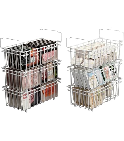 DOUBFIVSY 2 stuks manden voor vriezer, organizer voor vriezer, stapelbaar, uittrekbaar 140-570 l, opvouwbare manden met handgrepen, 46 x 31 x 15 cm