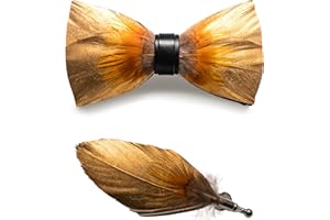 JEMYGINS Noeud Papillon Homme en Plumes Fait Main et Broche Ensemble Compris boîte