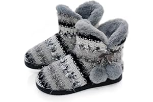 GURGER Dzianinowe kapcie domowe, damskie, pluszowe kozaki zimowe, z podszewką, wysokie antypoślizgowe kapcie