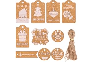Eokeey 100 Stück Weihnachten Geschenkanhänger, Kärtchen zum Beschriften Kraftpapier Etiketten mit 100 Stück Jute Schnur, Geschenk Anhänger für Weihnachten Hochzeit Geschenke, DIY Bastel