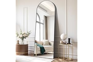 COFENY Bogen Ganzkörperspiegel, 179 × 65 cm Standspiegel mit Schwarzem Rahmen, Groß Wandspiegel zum Stehen, Anlehnen oder Hängen, Bodenspiegel für Schlafzimmer, Wohnzimmer