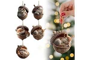 GENERISCH 5Pcs Weihnachtsbaumschmuck Waldtier Eichels Ornamente, Tier Hängenden Weihnachtsschmuck Anhänger, Niedliche Eicheln Und Tannenzapfen Acryl Waldtier Christbaumschmuck, Kaminsims, Wohnzimmer Ornament,2D