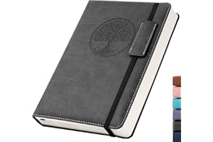 CAGIE Lederliniertes Tagebuch, Notizbücher für Arbeit, Baum des Lebens, Tagebücher zum Schreiben, College-Notizbuch mit 256 Seiten, 14,5 x 21,1 cm, Schwarz