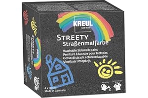 KREUL 43100 - Streety Straßenmalfarbe Set, 4 Farben mit je 120 ml, abwaschbare Flüssigkreide zum Malen mit Pinsel oder Roller, flüssige Straßenmalkreide, vegan, dermatologisch getestet, auswaschbar