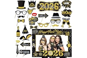 MICJLLT 24 Pcs New Years Eve Decorations 2026 Party Accessories - Photo Booth Props Supplies,Selfie Picture Frame Funny Set,Paper Sunglasses Decoration for Her Girls Women Party Favors Decors Gift