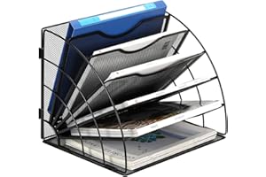 EasyPAG Fächerförmiger Schreibtisch-Aktenordner, 6 Fächer, Ablage, Schreibtischzubehör, Organizer, Zeitschriftenhalter, Schraubenfreies Design, Schwarz