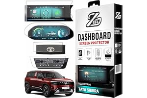 ZEIR [4 PACK] Screen Protector Compatible with TATA SIERRA 2026 | 12.3-Inch INFOTAINMENT, 10.25 INSTRUMENT CLUSTER, Steering & AC Panel Guard For Sierra ADVENTURE PLUS & ACCOMPLISHED Models | Scratch & Water Resistant | Oleophobic Coating For Smooth Touch | 0.3 MM Thickness With Sturdy Build-Quality | Company Fit Accessory For Tata Sierra SUV 2025 [Not Tempered Glass]