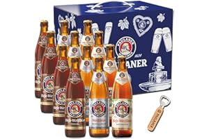 ‎PAULANER BRAUEREI Paulaner | Biergeschenk im Geschenkskarton | 4 x Hefe-Weißbier | 4 x Weißbier Kristallklar | 4 x Hefe-Weißbier Dunkel | 12 x 0,5l Mehrwegflaschen | 1 Holz-Flaschenöffner