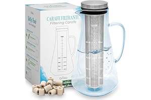 ORINKO Kit di purificazione dell'acqua: perle di ceramica e caraffa filtrante in vetro, 15 perline di ceramica con caraffa filtrante 1,6 l, purificazione dell'acqua in caraffa + E-Book