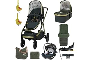 Cosatto Wow XL Travel System Bundle - Birth to 25kg, Compact Fold, Small Boot Approved, Puncture Proof Tyres with Car Seat, Adapters, Base, Change Bag, Footmuff & Raincover (Bureau)
