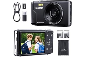 SOOMFON Fotocamera digitale 72MP, macchina fotografica digitale compatta con zoom 16X, schermo 2,8", 32GB, 2 batterie – Macchinetta fotografica vintage per bambini e principianti (Nero)