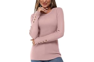 Newshows Long Sleeve Tops for Women UK Ladies Jumpers Button Solid Crew Neck Lightweight Knit Pullover Sweater