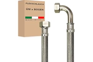 Flexible Hose DN13-1/2 Inch Stainless Steel Reinforced Hose Sanitary Domestic Waterworks - Made in Italy (1/2 Inch Nut x 1/2 Inch Bow, 120 cm)