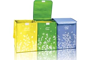 iBoscoly Set di 3 Contenitori Pattumiera Raccolta Differenziata con Coperchio - DESIGN moderno - Bidoni Immondizia per Raccolta Spazzatura Riciclaggio e Rifiuti - (Color Edition)