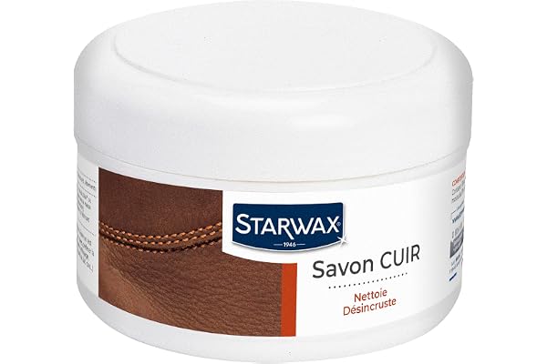 STARWAX - Savon Cuir - Nettoie, Désincruste les salissures, Dégraisse - Efficace sur nicotine et Sébum - A la lanoline - Fabriqué en France - 150ml