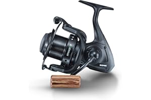 Sonik Xtractor 5000 Black Big Pit Carp Reel with Quick Drag Front Brake Fishing Reel for Carp Anglers Long Casting Reel with Classic Wooden Handle