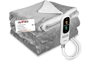 ‎GRAFNER Grafner Heizdecke 200 x 180 cm Sherpa Fleece, elektrische Wärmedecke für 2 Personen, 9 Heizstufen, 200 Watt, Timer 1-9h, Abschaltautomatik, LED Fernbedienung, maschinenwaschbar, große Kuscheldecke