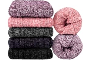 YSense Beau Grube skarpety damskie, 5 par, wełniane skarpety z merynosów, ciepłe skarpety z dzianiny, damskie skarpety termiczne na zimę, różowy, fioletowy, czarny, ciemnoszary, 36-42 EU