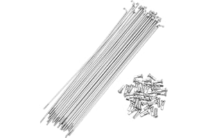 A ABSOPRO 36 Piezas Radios de Bicicleta 14G con 36 Pezones para Radios de Rueda de Bicicleta de Montaña MTB de Acero Al Carbono Tono Plateado