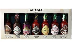 TABASCO® Gift Set/offret-cadeau 'Hard-to-Find Flavors' 7 bouteilles (148ml) de sauce piquante: Family Reserve; Roasted Pepper; Raspberry Chipotle Scorpion; Garlic; Sweet & Spicy; Buffalo Style