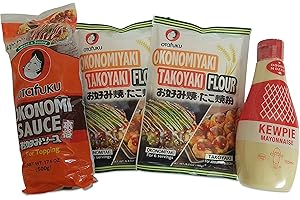 OTSUMAMI-LAND Okonomiyaki Zutaten Okonomi-Sauce Soße 500g, Okonomiyaki-Mehl 360g, japanische Kewpie Mayonnaise 355ml, Osaka Grundzutaten Takoyaki Takoyakimehl