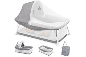 Growaystory Lit de Voyage Bébé Pliable Berceau d'Appoint avec Moustiquaire,Sac de Transport & Jouet Lit Bébé Respirant pour Intérieur/Extérieur