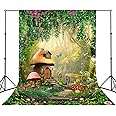 Avezano Enchanted Forest Backdrop Fairy Tale Forest Spring Wonderland Mushroom House Butterfly Photography Background Kids Baby Shower Birthday Party Photo Studio Props (6x8ft)