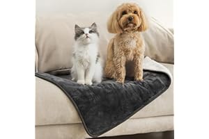 Dreamzie - Manta Impermeable Perro 63x88 cm - Manta para Perros Reversible y Lavable - para Sofá y Cama - Manta Perro Pequeño en Sherpa -Gris Oscuro