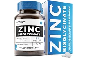 VITALITY BIORESEARCH Chelated Zinc Bisglycinate - Zinc Supplements for Men and Women to Boost Your Immune System, Bones, Hair, Skin, and Nails, Zinc Bisglycinate Chelate, 90 Vegan Zinc Tablets (25mg)