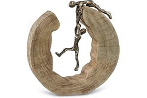 ‎MORITZ Moritz Skulptur Teamwork Teamarbeit 29 x 28 cm I Mangoholz Holz Deko Figur I Wohnzimmer Dekoration I Tisch Deko I Skulpturen Deko Modern I Mangoholz-Baumscheibe Handarbeit Schwarz Gold