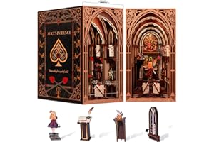 MiniCity Book Nook Kit, Kit casa in miniatura fai da te, 3D Puzzle di legno angolo libro scaffale inserto decorativo Kit modello creatività con luce LED per adulti (Alice in Dreamland)