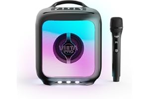 Vieta Pro Party 55 - Altavoz Bluetooth 5.3 Potente 100W con Luces LED RGB, Batería 9H, TWS, USB, microSD, Karaoke con Micrófono y Mando, Entrada Dual de Micrófono, Portátil para Fiestas y Eventos