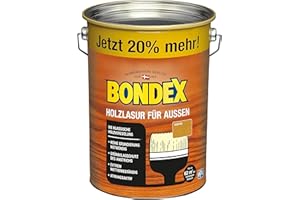 ‎BONDEX Bondex Holzlasur für Außen Kiefer 4,8 L für 62 m² | Hoher Wetter- und UV-Schutz | Natürliches Abwittern - kein Abplatzen | seidenmatt | Holzschutzlasur | Holzlasur