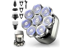 Lovcoyo 8D Head Shavers for Men, Anti-Pinch Head Shaver for Bald Men,5-in-1 Mens Grooming Kit, Wet/Dry and Rechargeable Electric Shavers , Black, 0.35 grams, 6.0 count