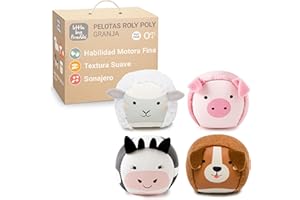 Little Big Friends | Set de 4 Pelotas Sensoriales para Bebé con Sonajero | Texturas Suaves, Fáciles de Agarrar y Motricidad Fina | Juguetes Sensoriales Bebé 0-12 Meses |Pelotas Roly Poly Ferme