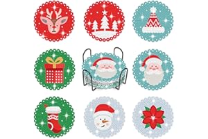 Pykaqil 8 Pcs Diamond Painting Posavasos Navidad, 5D DIY Diamond Painting Posavasos, Posavasos de Diamantes con Soporte, Manualidades para Adultos y Niño, para Tazas, Copas de Vino y Cocinas Caseras