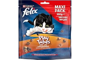 FELIX Play Tubes kattmellanmål, godis att leka med, med kyckling och leversmak, 5-pack (5 x 180 g)
