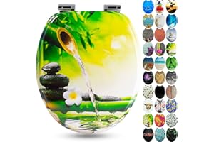 Sanfino® Premium Abattant WC en bois avec frein de chute, qualité supérieure, nombreux motifs colorés, confortable, installation facile, notice de montage incluse – „Garden Eden II"