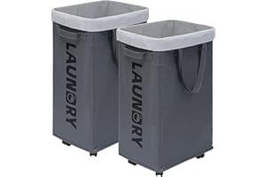 TIMEYARD Wäschekörbe mit Rädern, 75 Liter x 2, Wäschesammler, Laundry Baskets, Korb Aufbewahrung, Badezimmer Aufbewahrung, Grau