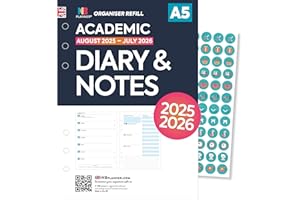 NBPLANNER Agenda accademica 2025/2026, formato A5, settimana su una pagina, ricarica per agenda e appunti, compatibile con Filofax A5, mensile/settimanale, inglese, festività del Regno Unito (diario e note