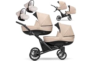 Une poussette jumelle 3 en 1 et 2 en 1 nacelle landau siège auto KUNERT Booster 3in1 et 2in1 poussettes (creme, 3en1)