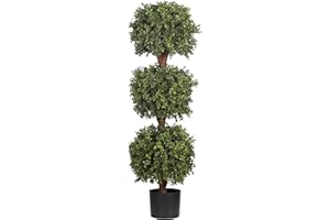 Blooming Artificial Outdoor Plant, UV and Water Resistant, Faux Decorative Tree with Pot, Easy Care, Perfect for Gardens and Patios (Boxwood Triple Ball Tree) (Green) (120cm)
