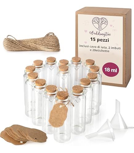Bottigliette Vetro 10ml Con Tappo Alluminio - 20 Pezzi Per Bomboniere E DIY