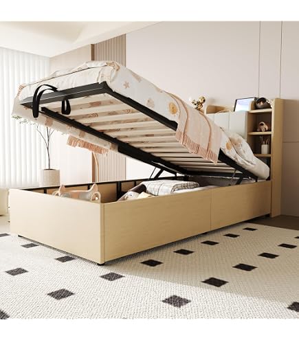 Letto con testata vani portaoggetti e cassetti 90 x 190 cm colore Bianco + Rete - LEANDRE